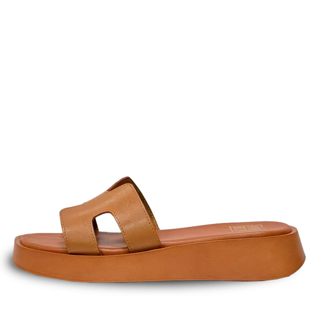 ViviBlu Tan Leather Platform Sandals