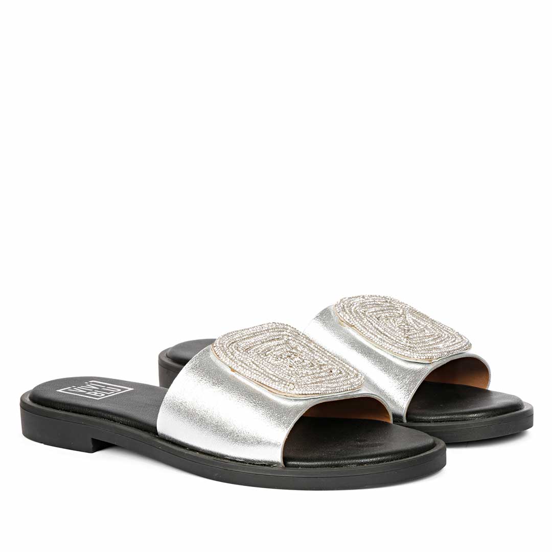 ViviBlu Silver Leather Flat Sandals