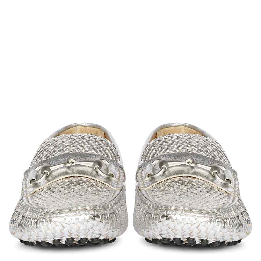 Saint Lucy Silver Woven Leather Loafers