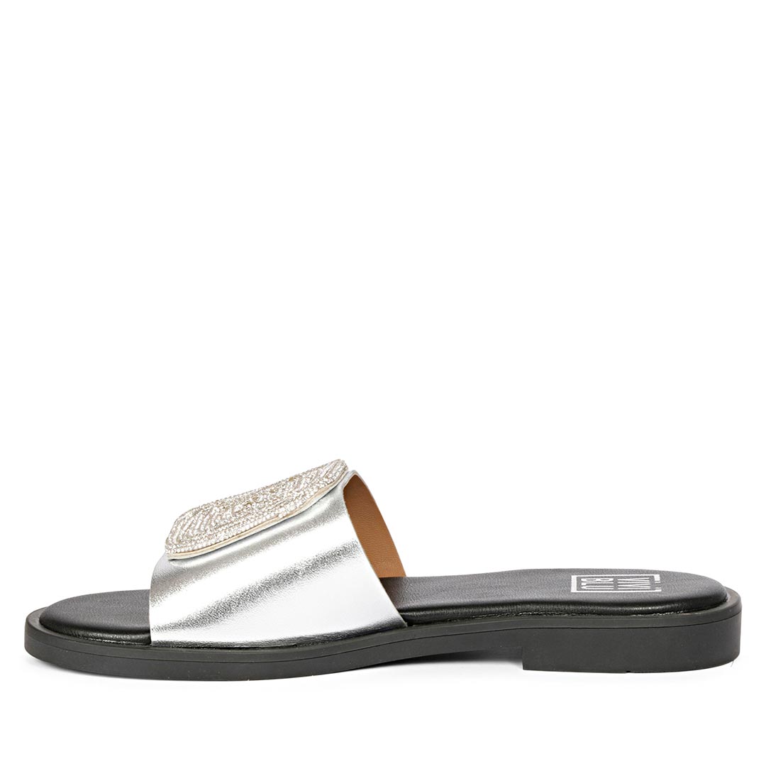 ViviBlu Silver Leather Flat Sandals