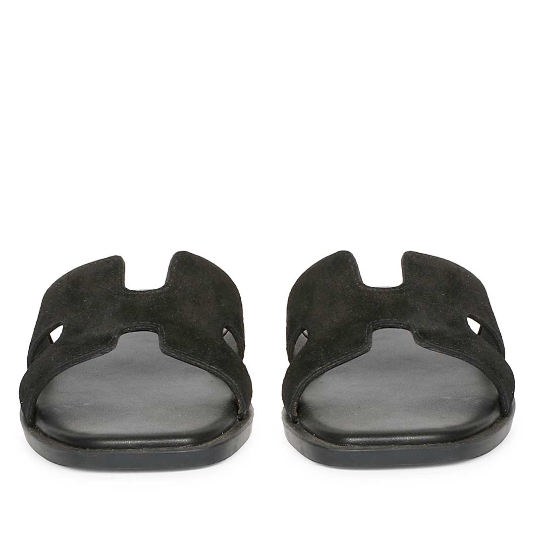 ViviBlu Black Leather Flat Sandals