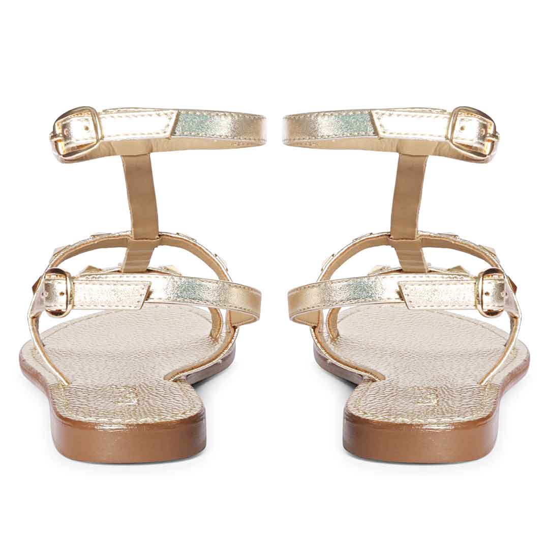 Saint Miriam Platin Leather Flat Sandals