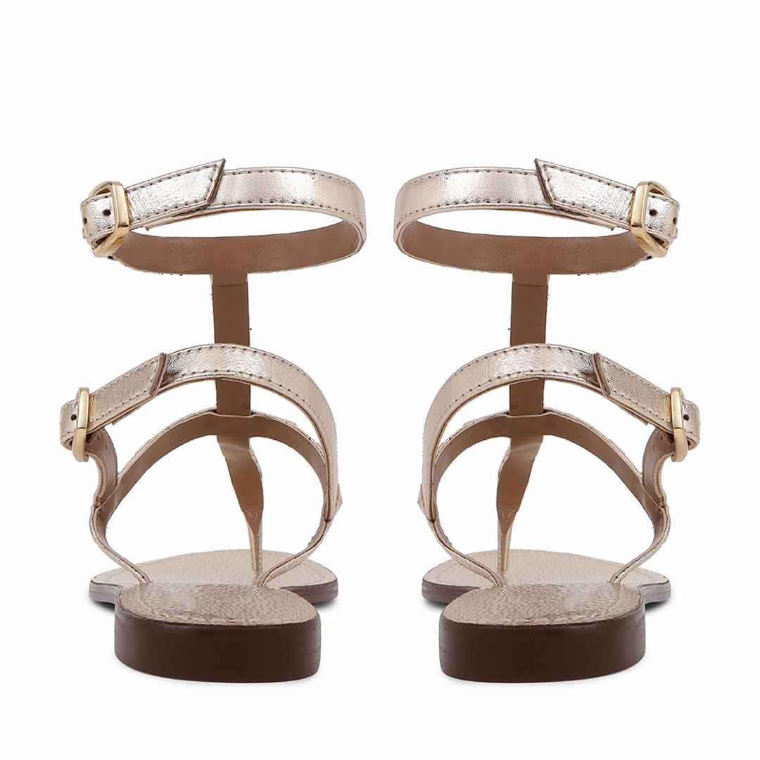 Saint Irene Platin Leather Metal Studded Flat Sandals.