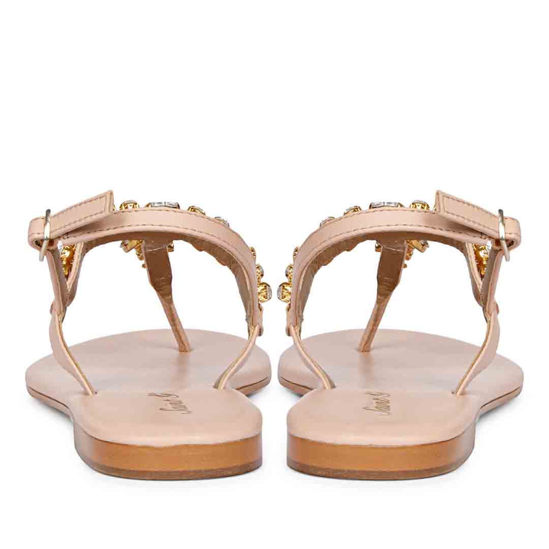 Saint Elsa Silver Stone Adorned Pink Leather Sandals