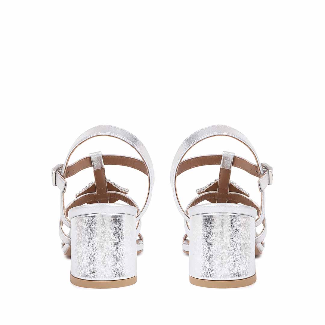 Saint Donya Stones Silver Metallic Leather Block Heels
