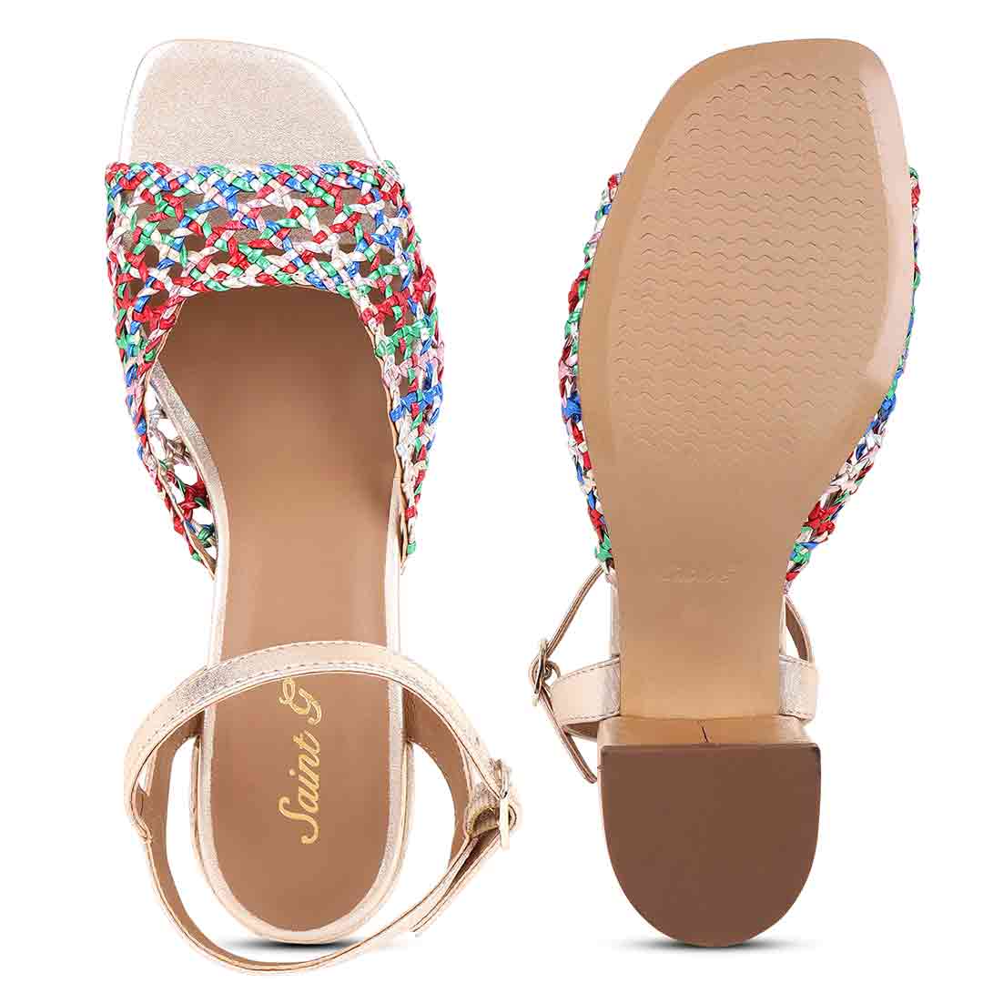 Saint Felicia Multi Woven Metallic Leather Block Heels
