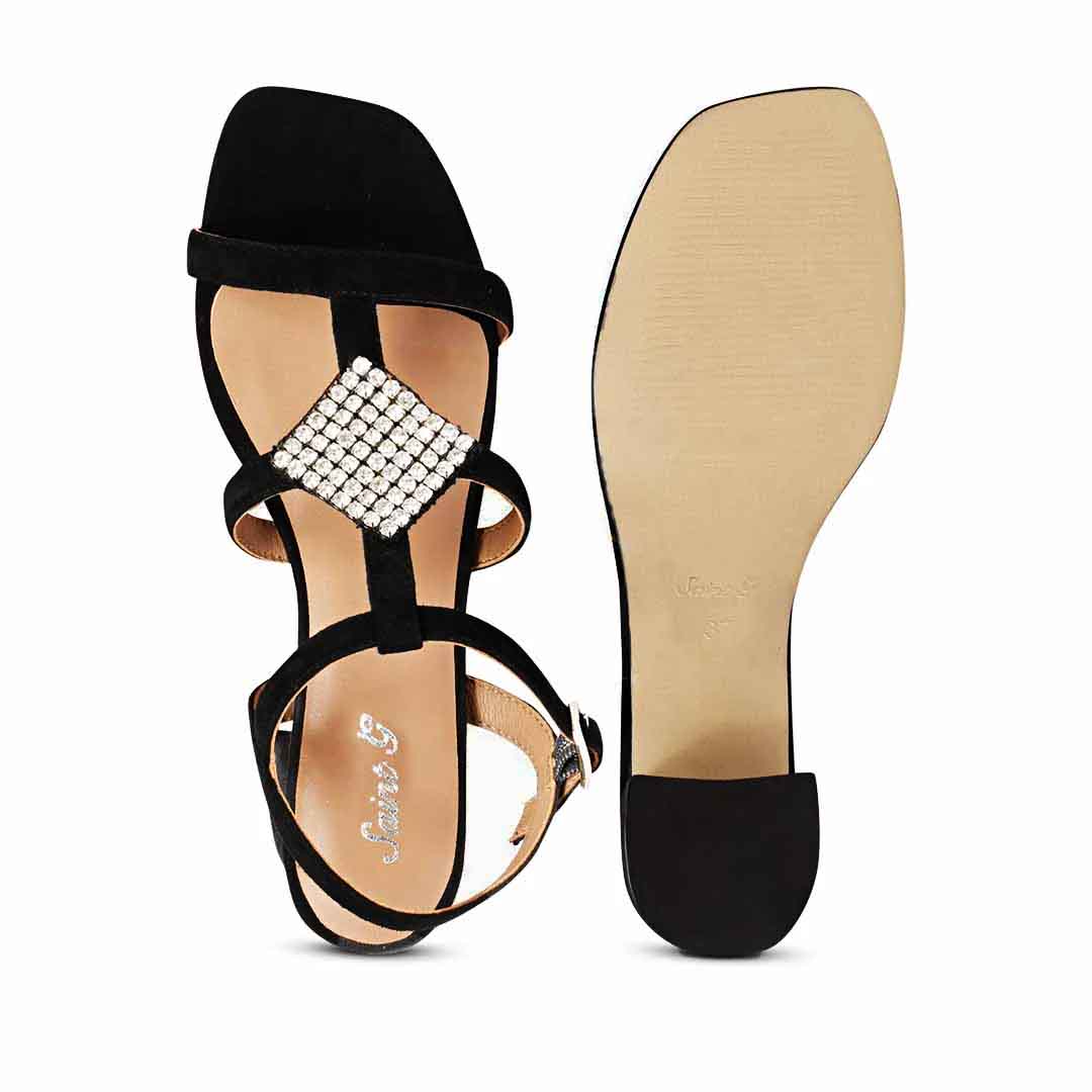 Donya Stones Black Suede Leather Block Heels