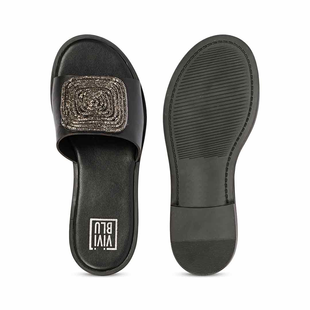 ViviBlu Black Leather Flat Sandals