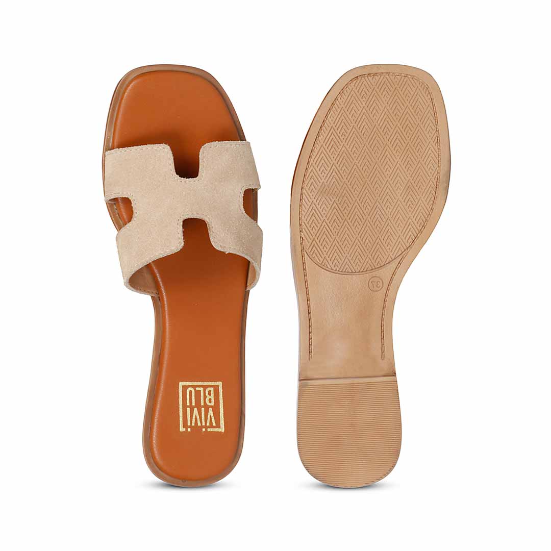 ViviBlu Beige Leather Flat Sandals