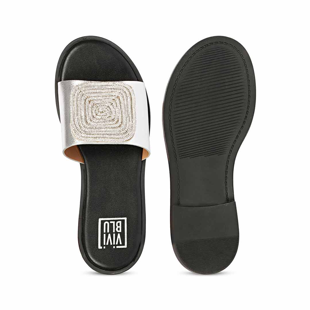 ViviBlu Silver Leather Flat Sandals