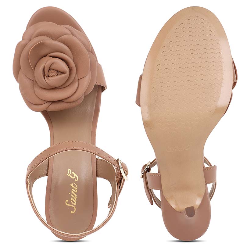 Saint Veronique Flower Embellished Cuoio Leather Stilettos