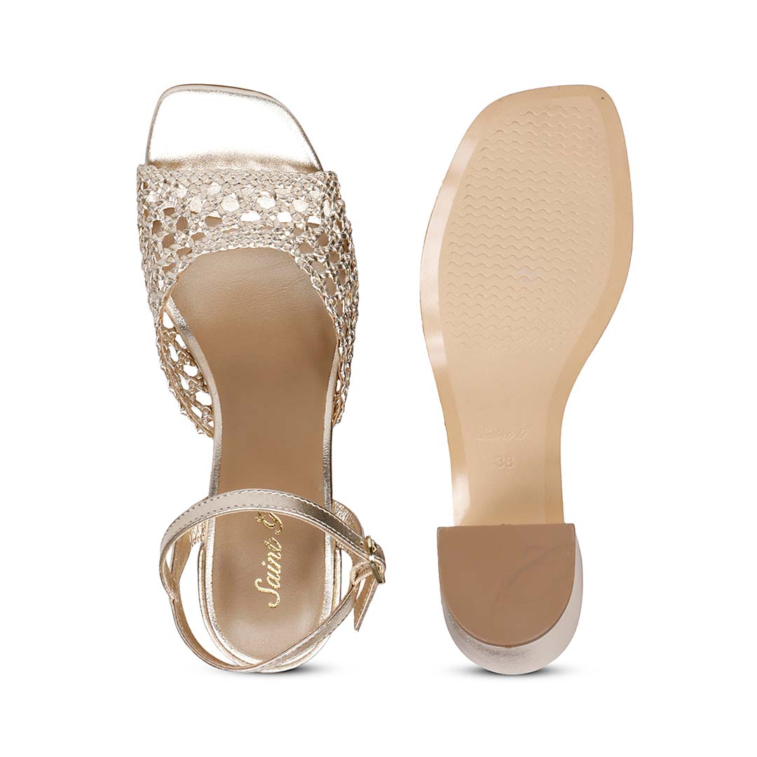 Saint Felicia Gold Woven Leather Block Heels