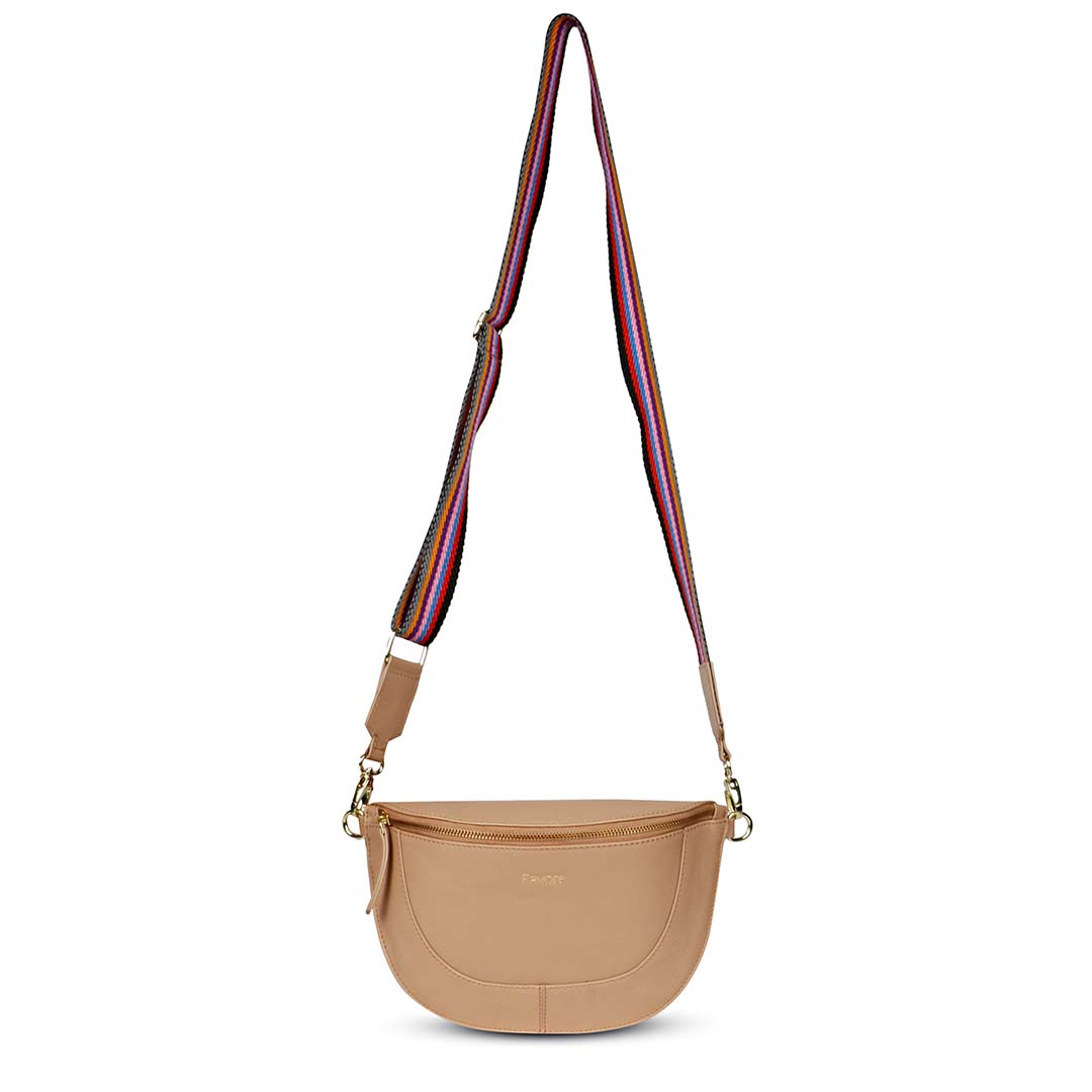 Favore Women Beige Leather Crossbody Fanny Bags