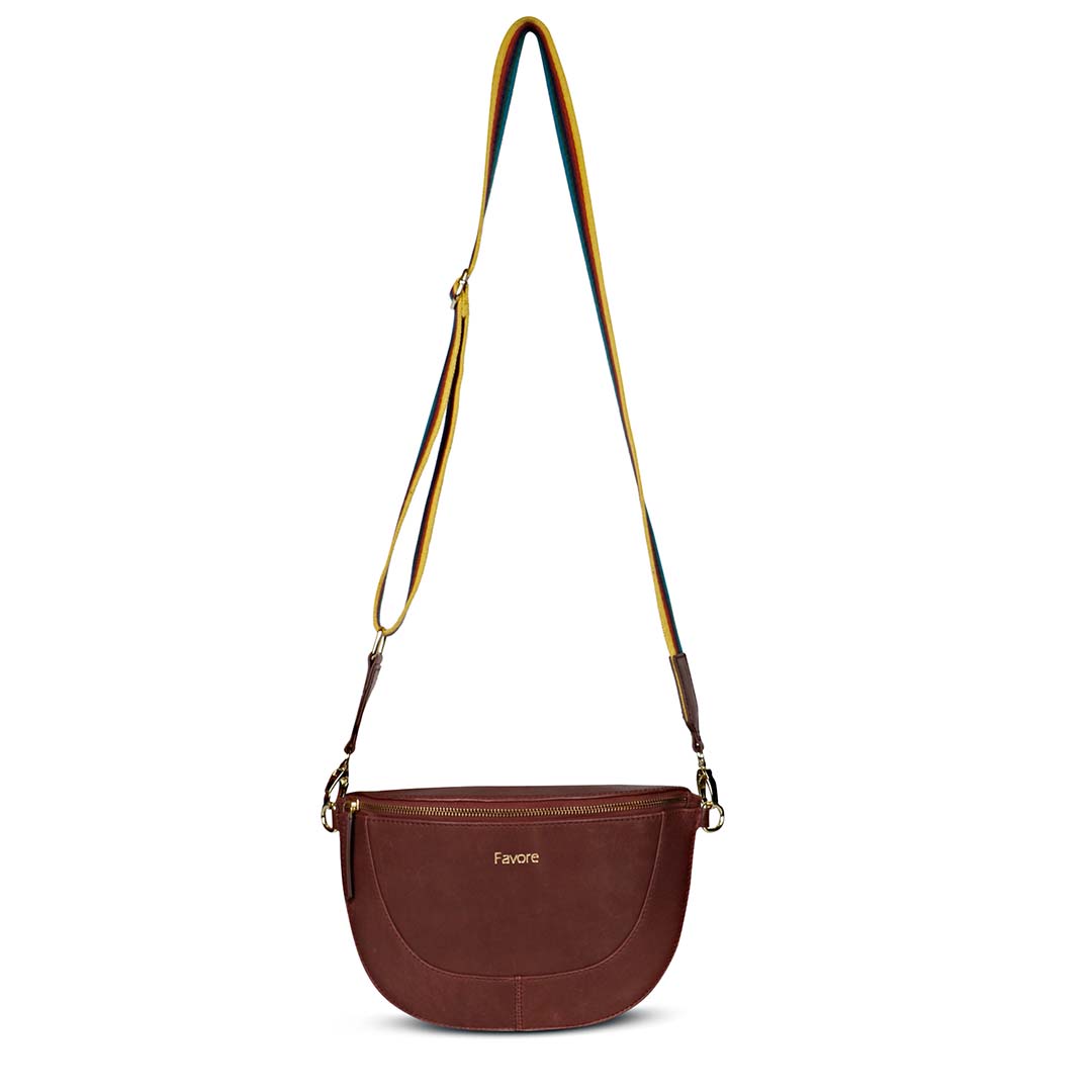 Favore Women Burgundy Leather Crossbody Fanny Bags