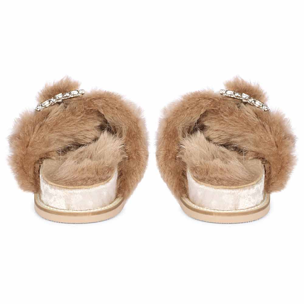 Saint Gemma Diamante Buckles Beige Fur Sandals