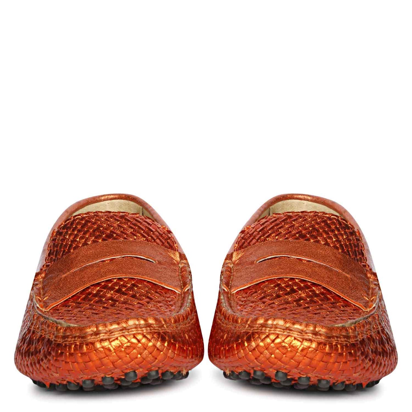 Saint Liana Orange Woven Leather Loafers