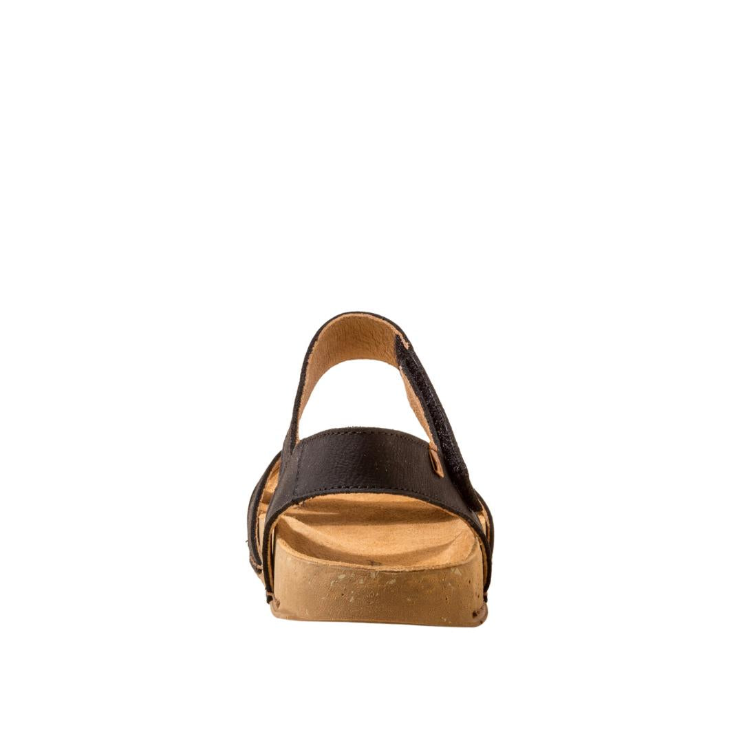 El Naturalista Black Embellished Leather Block Sandals with Buckle