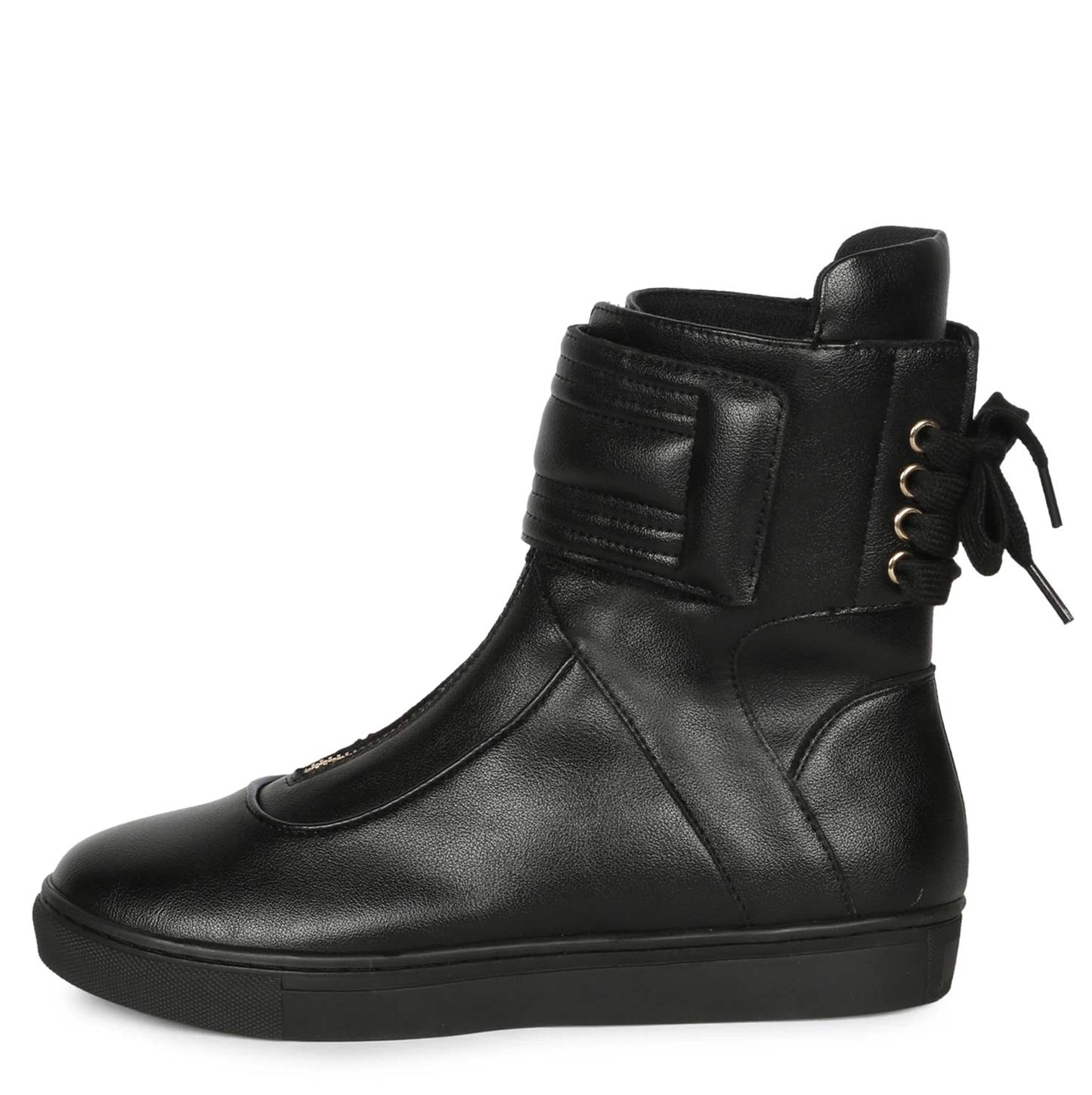 Whitesta Gabriella Black Leather Front Zipper Round Toe Heel Sneakers