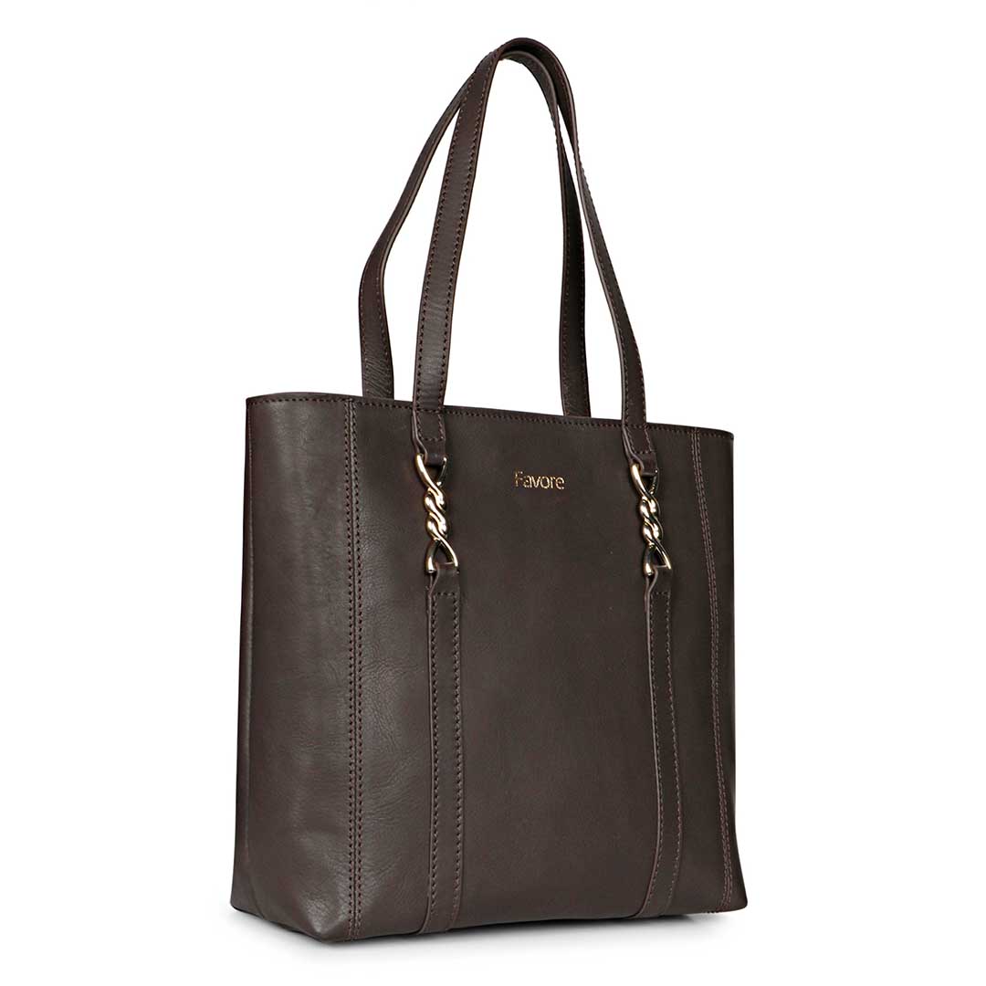 Favore Dark Chocolate womens Leather Shopper Tote Bag