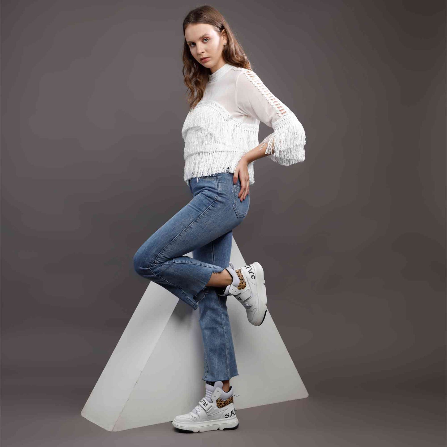 Whitesta Venetia White Pony Hair Print Leather Sneakers