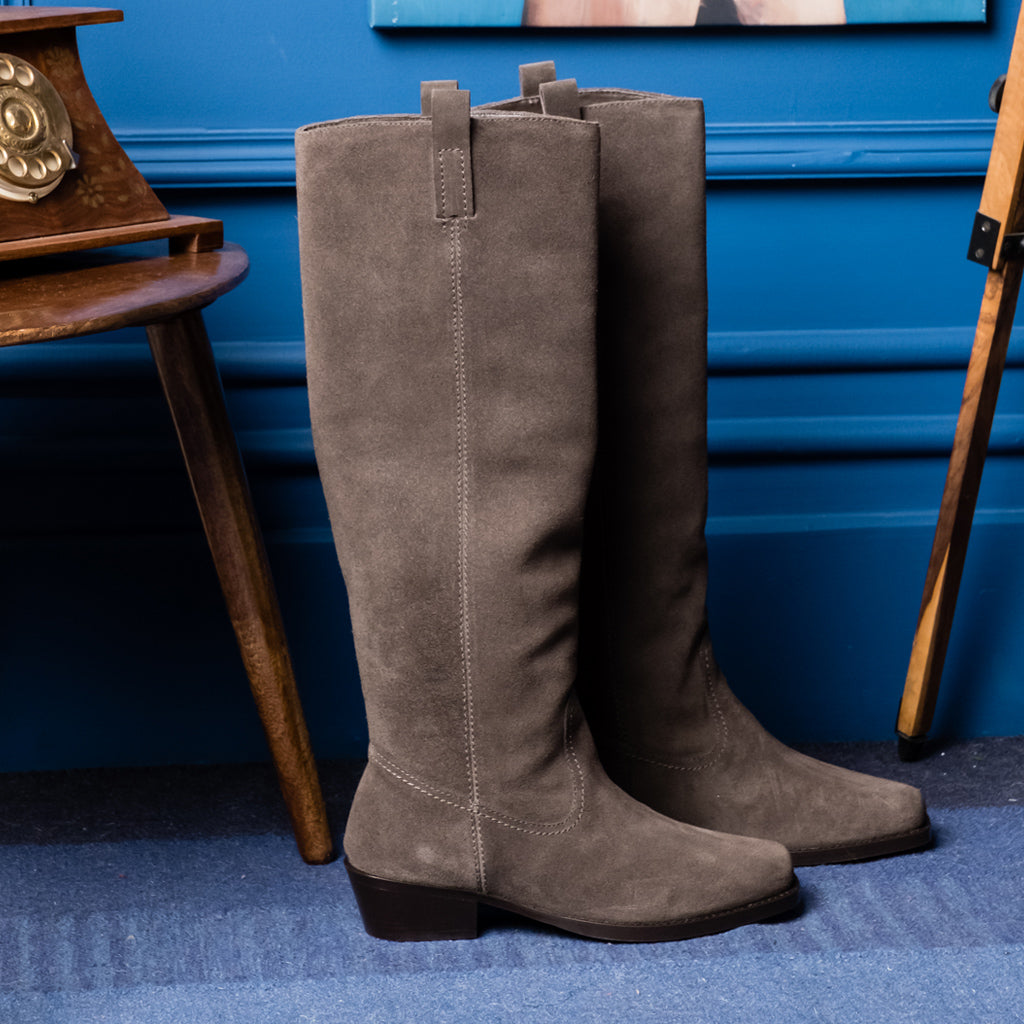 Saint Amabel Brown Suede Leather Pull On Knee High Boots