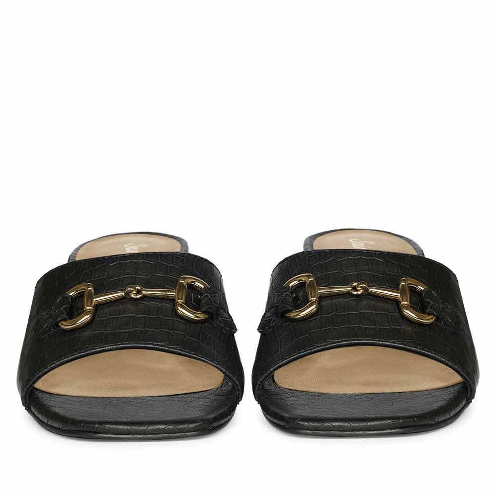 Saint Blair Black Croc-embossed Leather Block Heels
