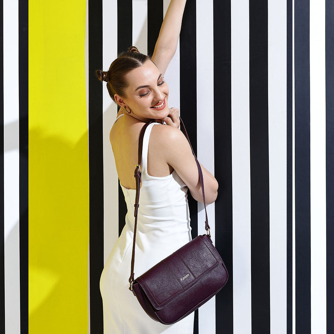 Favore Women Burgundy Leather Sling Bags