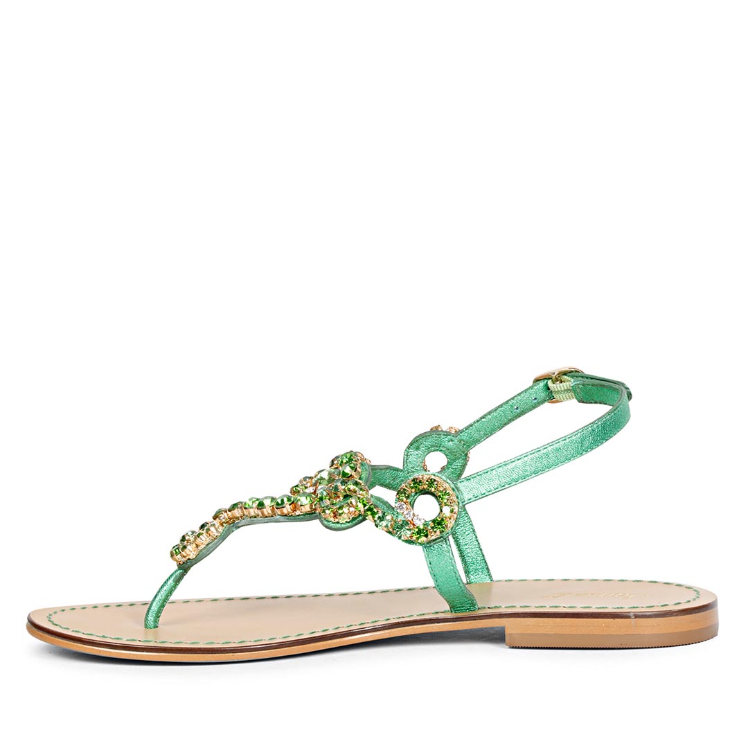 Saint Kaia Gold Stone Metallic Green Leather Sandals