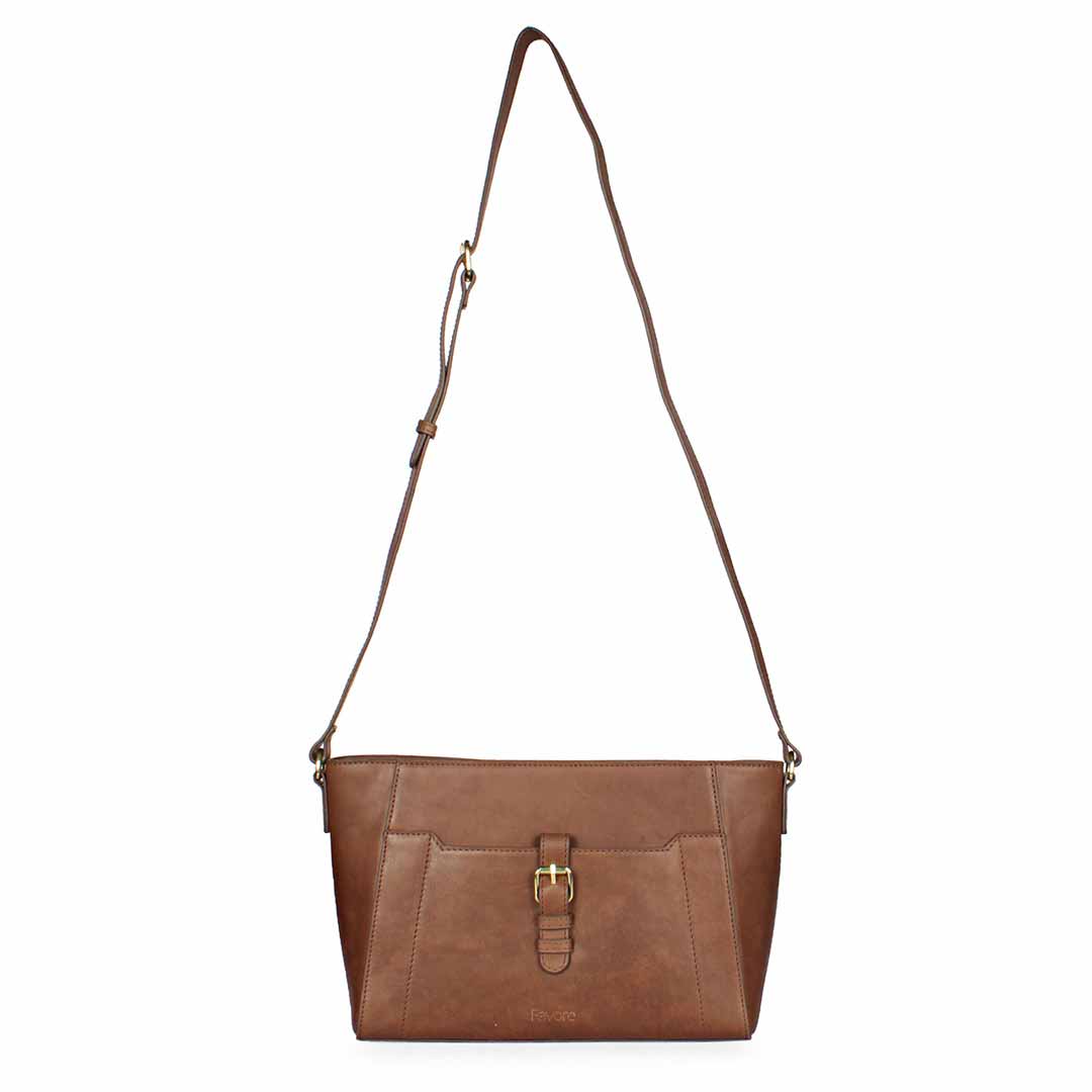 Favore Brown Women Leather Structured Sling Bag