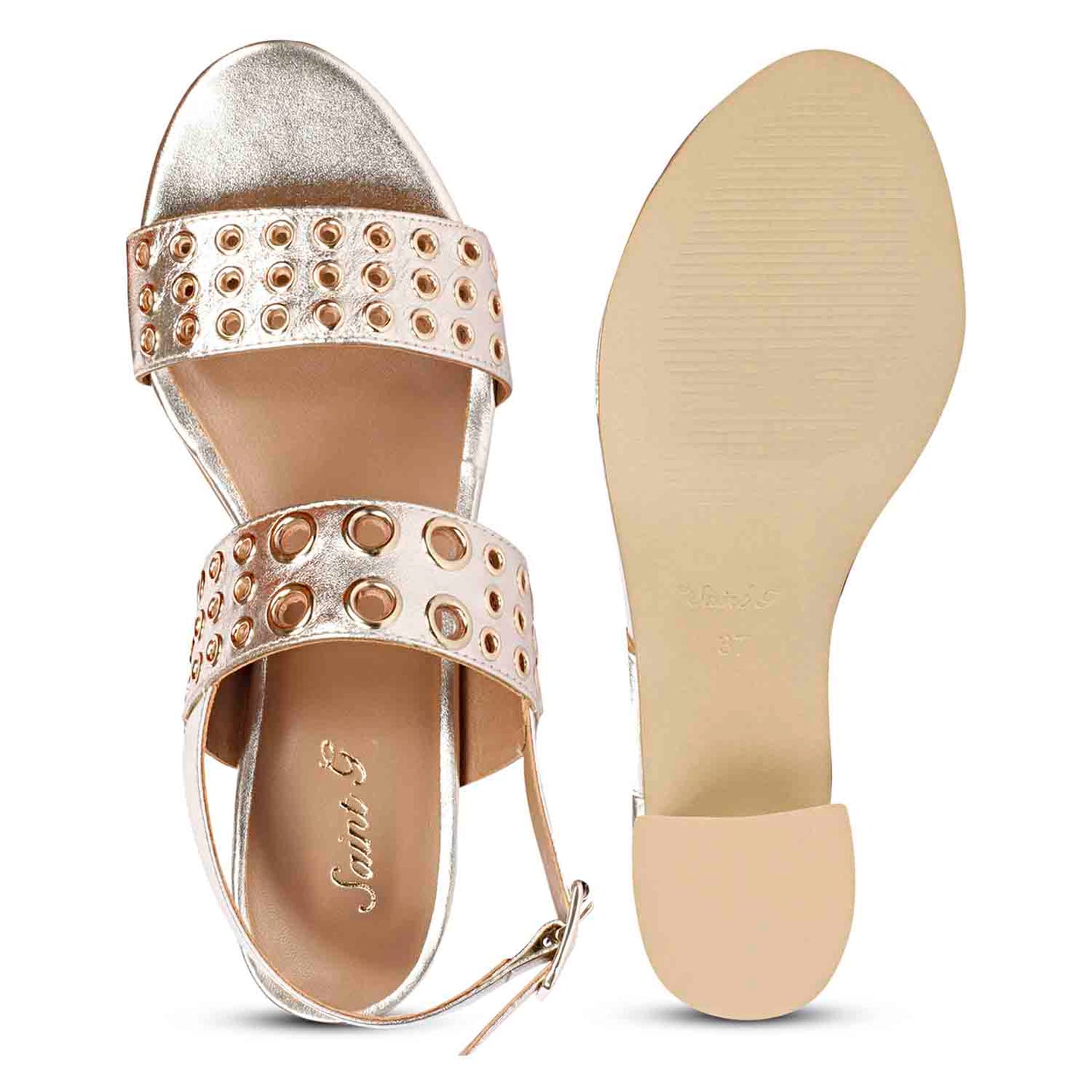 Albina Eyelet Embellished Platin Leather Block Heels