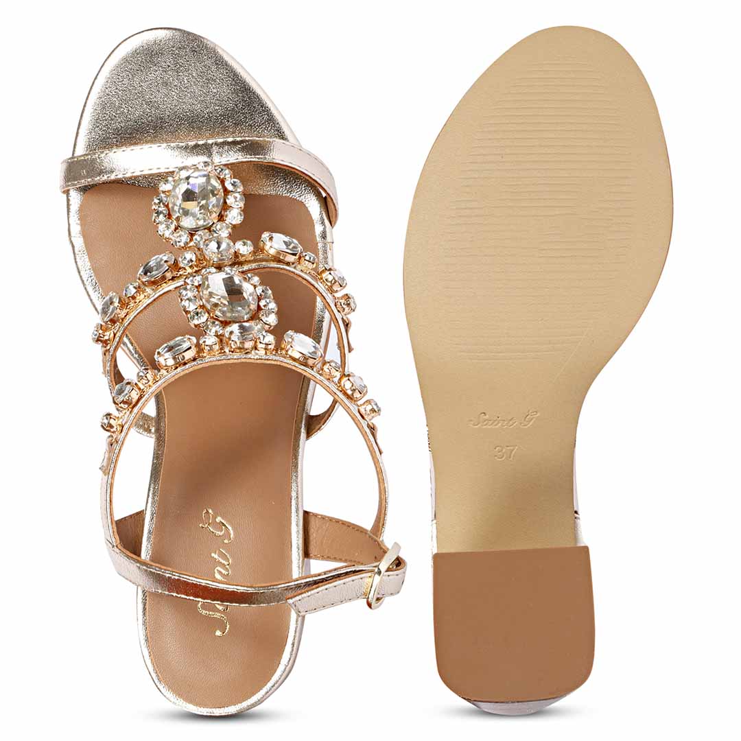 Saint Enriqueta Stone Adorned Platin Leather Block Heels