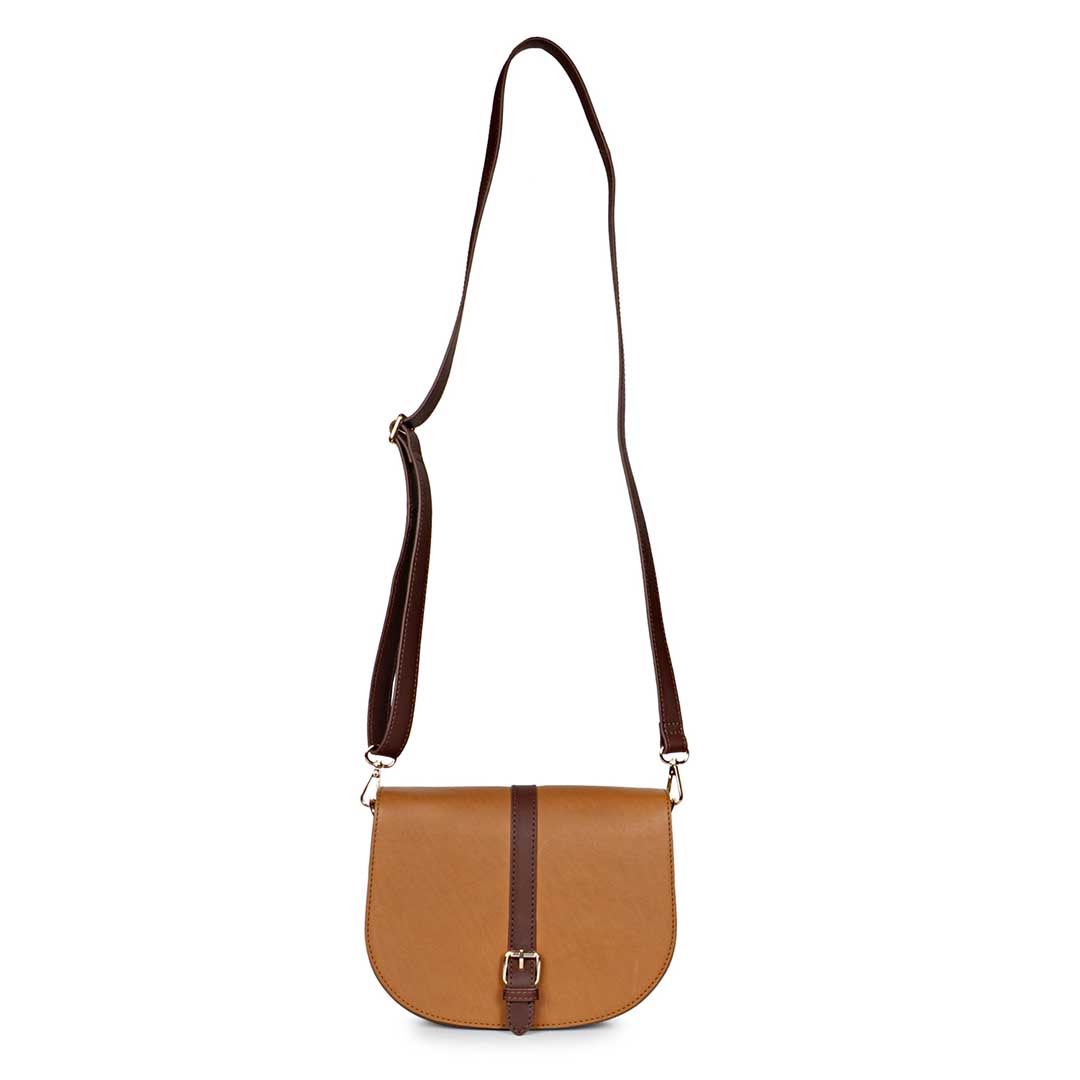 Favore Women Tan Leather Saddle Bags