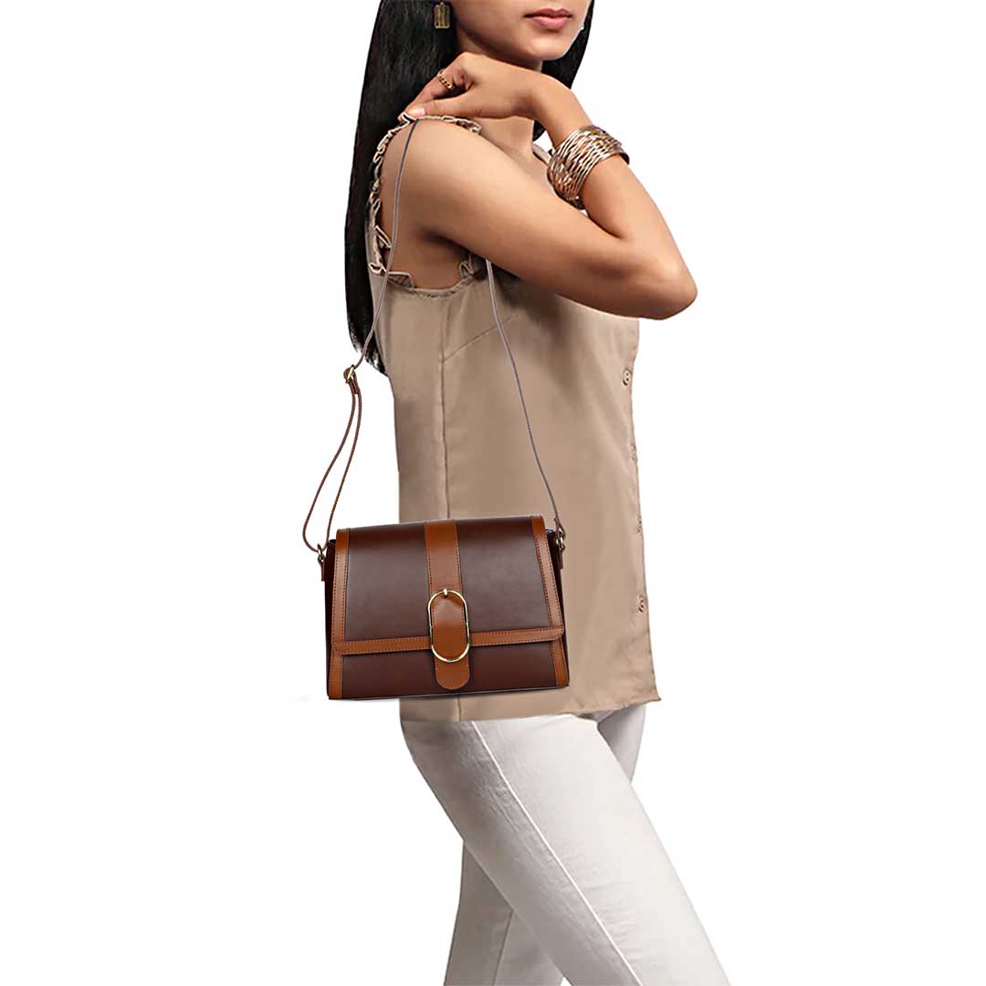 Favore Brown Leather Womens Sling Bag