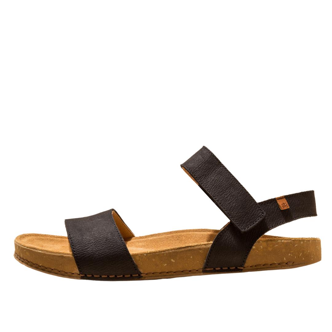 El Naturalista Black Embellished Leather Block Sandals with Buckle