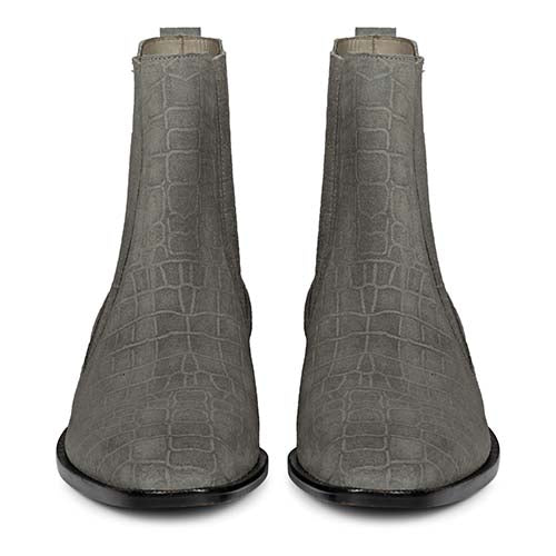 Saint Ollie Grey Croco Print Suede Leather Chelsea boot