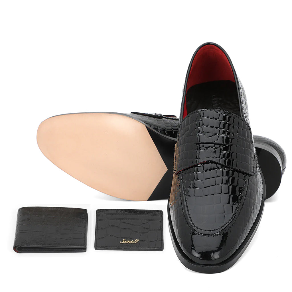 Saint Callisto Black Croco Patent Leather Embossed With Set