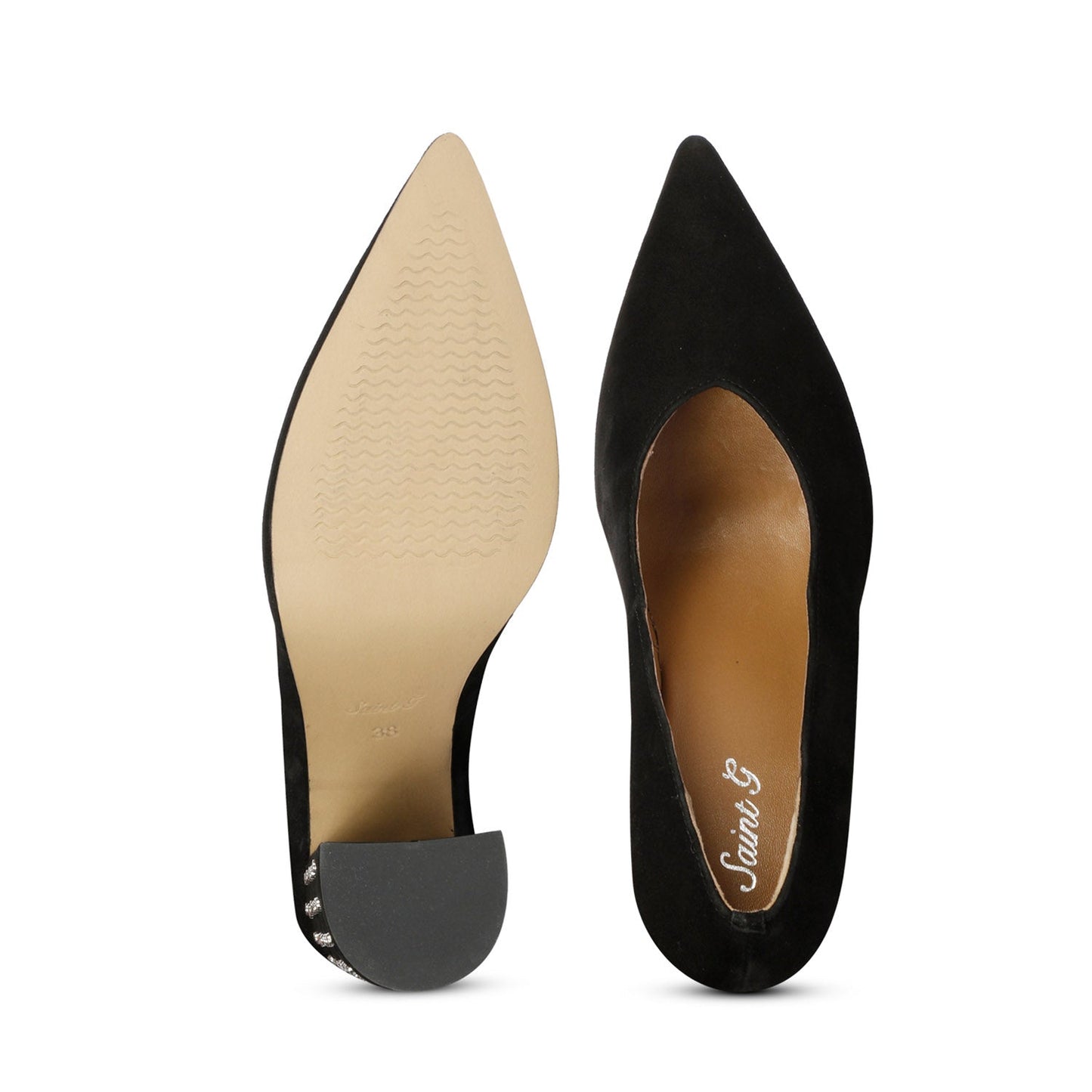 Sleek Crystal-Adorned Black Leather Pumps