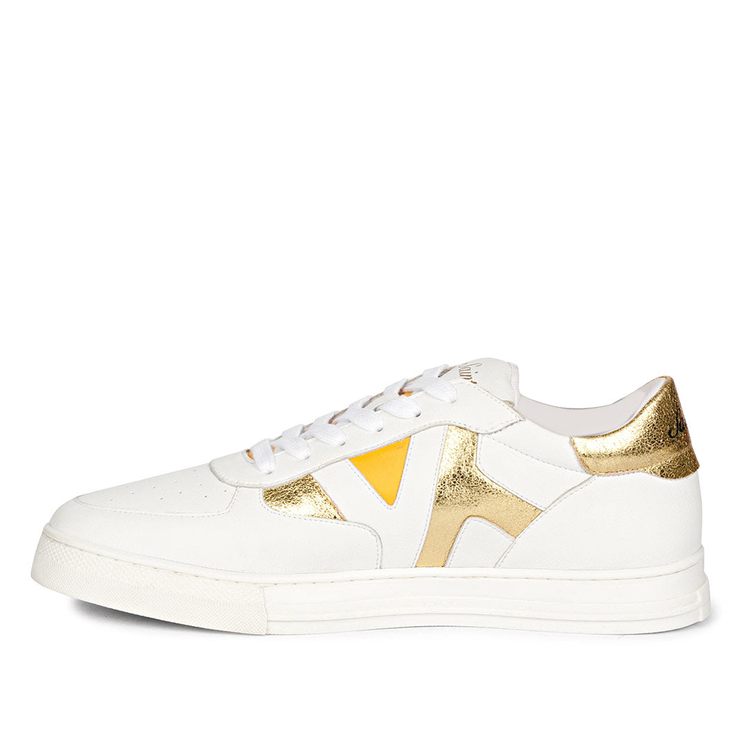 Whitesta Felix Unisex White & Yellow Leather Sneakers