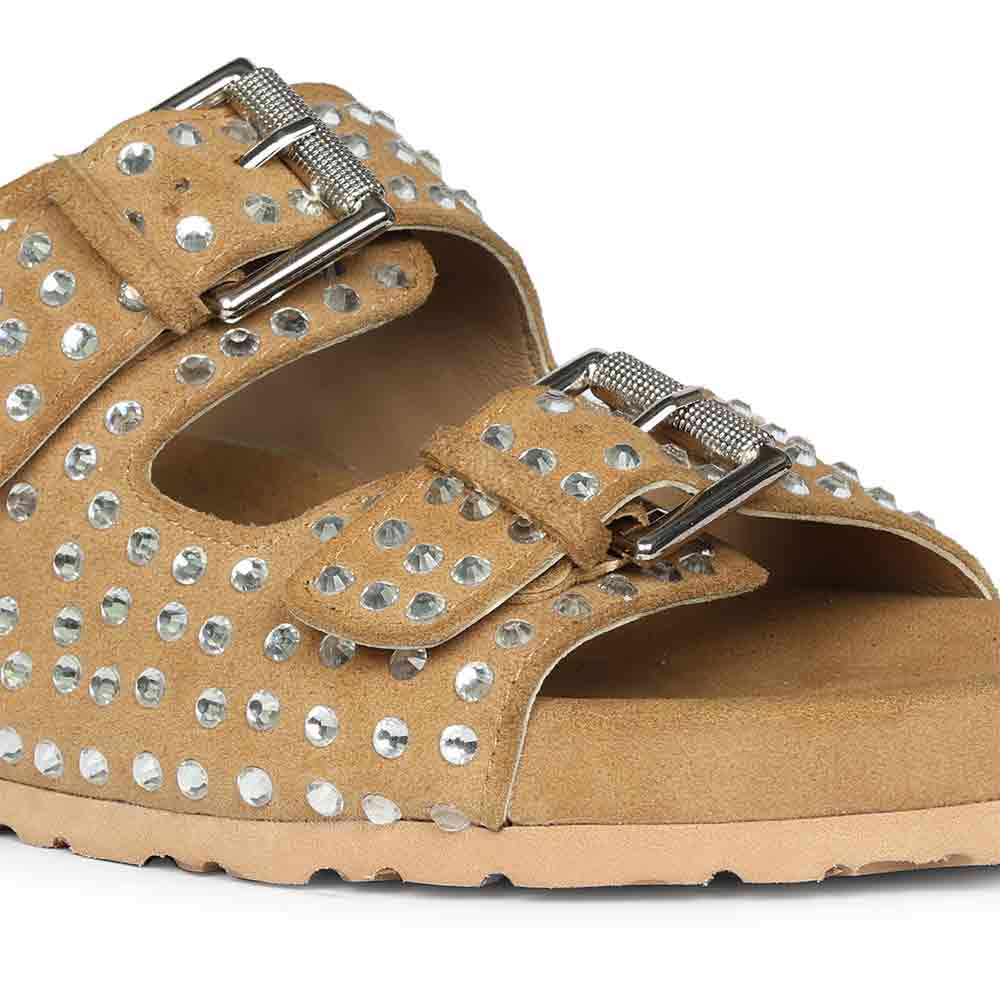 Saint Heidi Silver Strass Beige Leather Flats