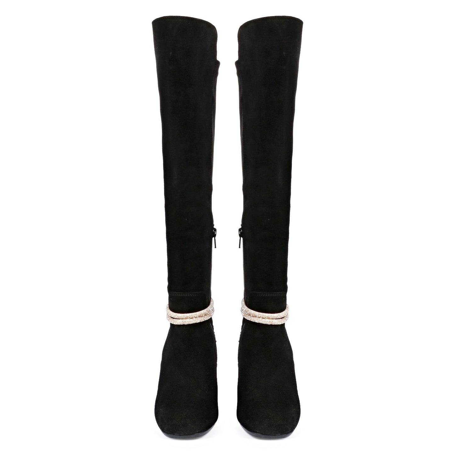 Saint Lumina Golden Cord String Black Leather Knee High Boots