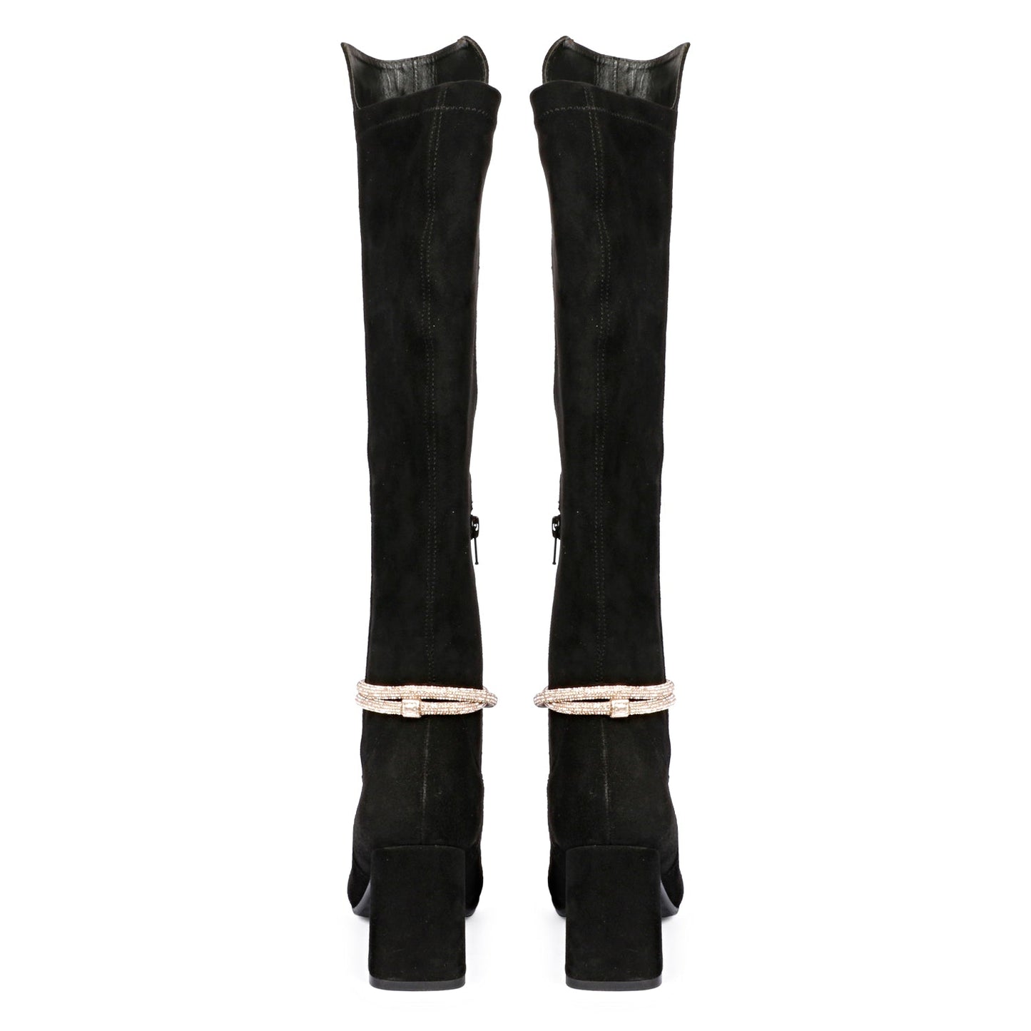 Saint Lumina Golden Cord String Black Leather Knee High Boots