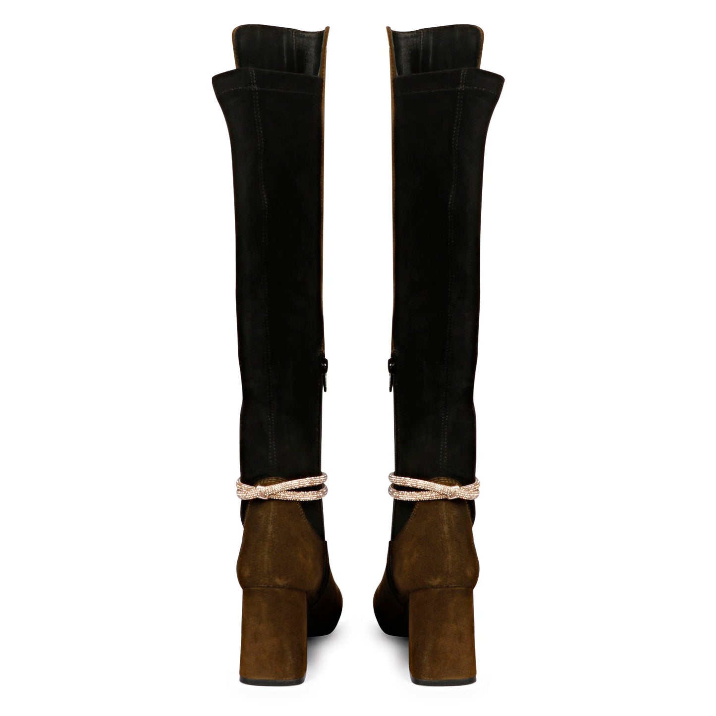 Saint Lumina Golden Cord String Olive Leather Knee High Boots