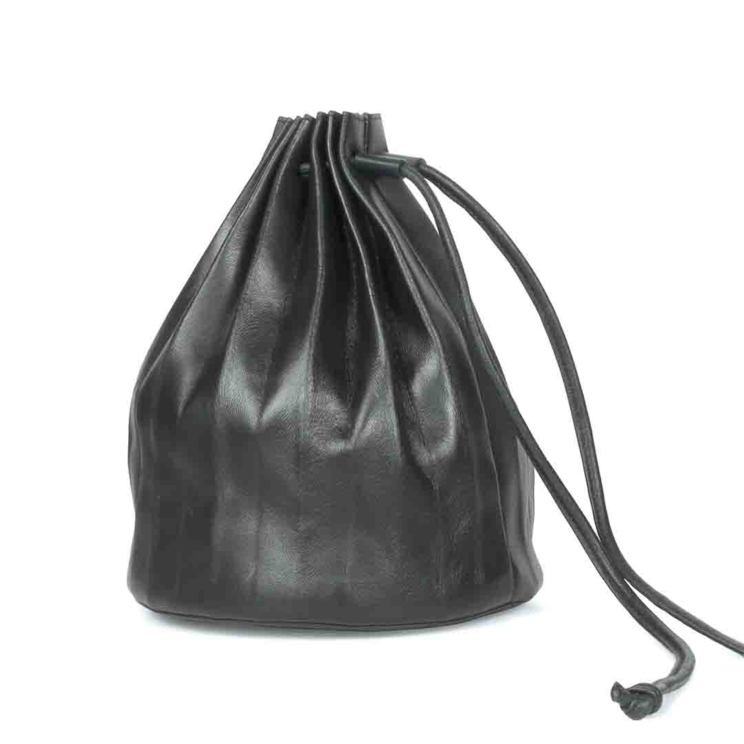Favore Black Leather Drastring Pouch