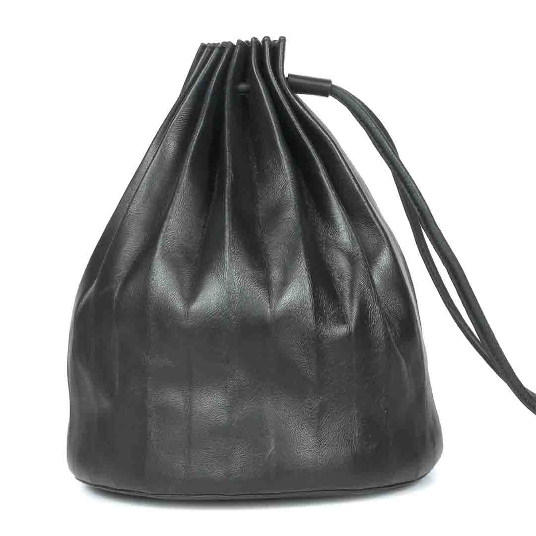 Favore Black Leather Drastring Pouch