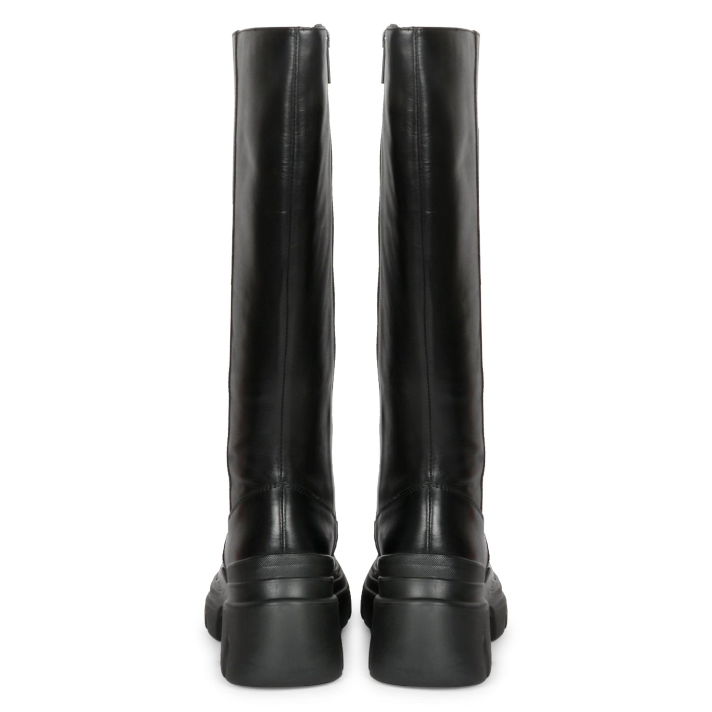 Eloïse Black Leather Lug Sole Long Boots