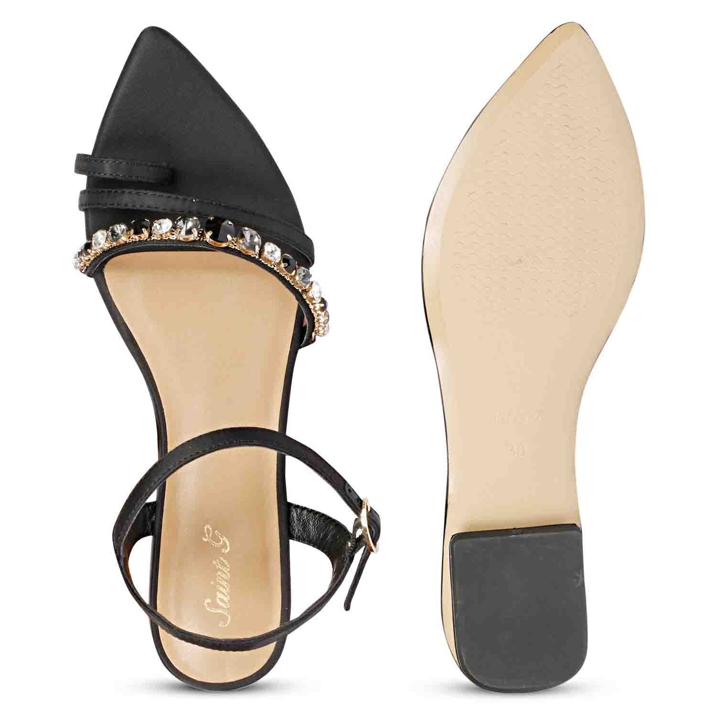 Annie Stone Embellished Black Nylon Fabric Sandals