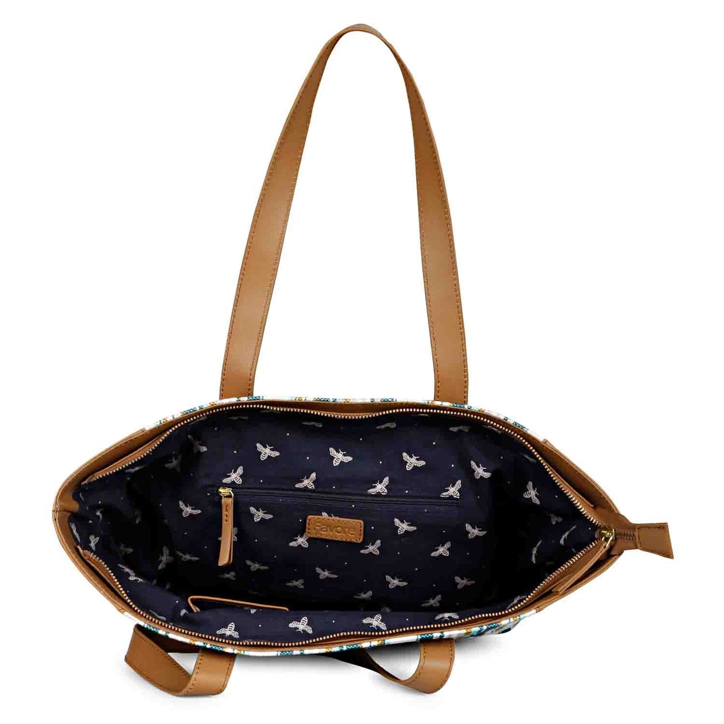 Favore Striped Brown & White Leather Structured Shoulder Bag