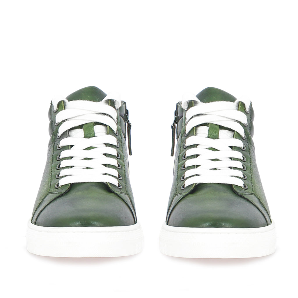 Whitesta Lamberto Green Leather Handcrafted Sneakers.