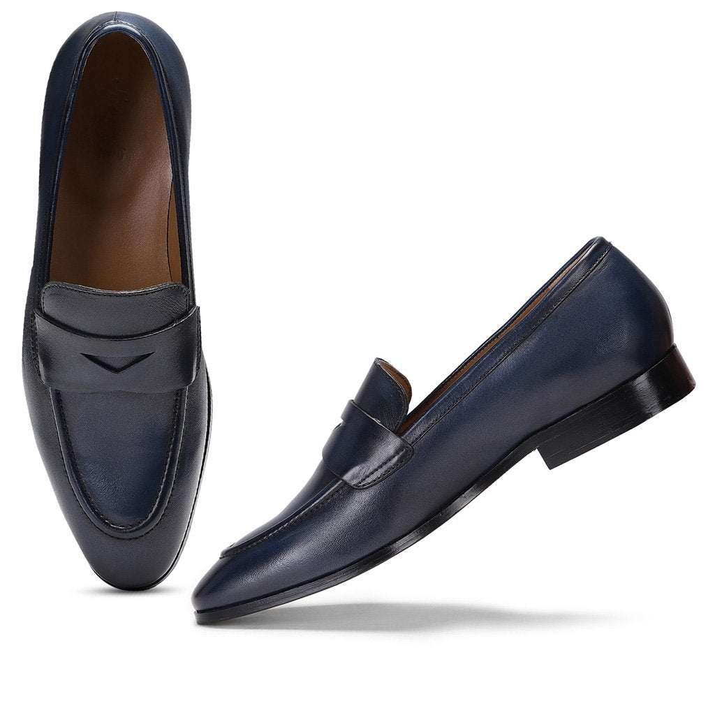 Saint Lukonin Toned Navy Leather Loafers With Set - SaintG India