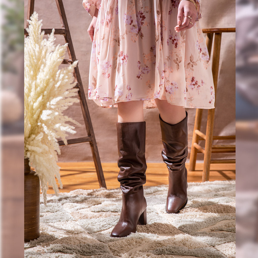 Saint Lia Brown Leather Knee High Slouch Boots - SaintG India